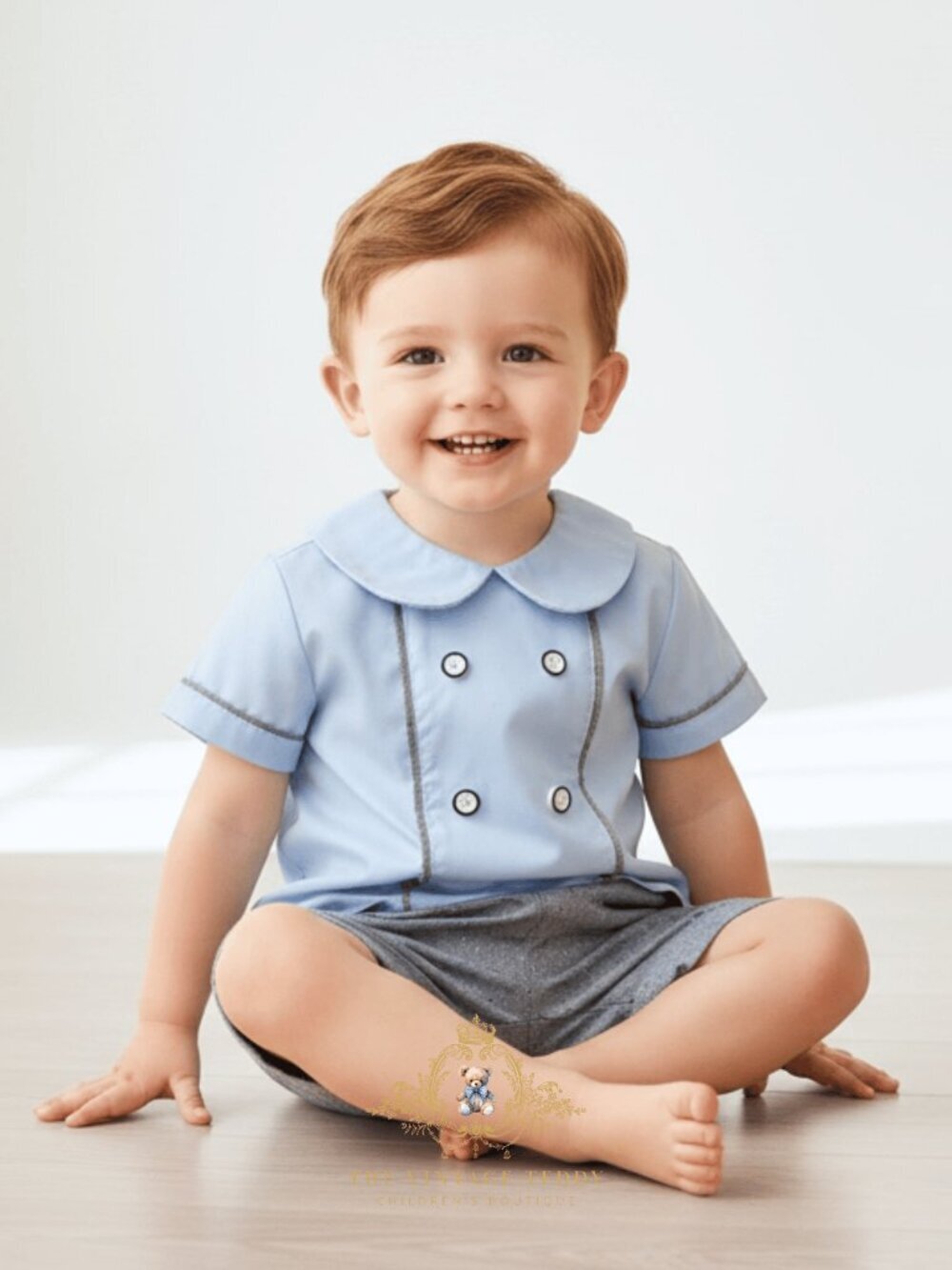 NWT Handsome Boys Matching Set Dress Shirt & Shorts 2-Piece Kids Outfit 18-24M